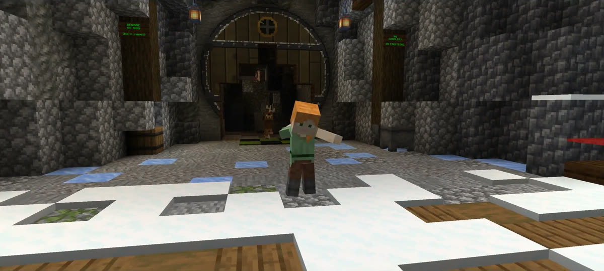 A player at the Grinch's round front door, high on Mt. Crumpit