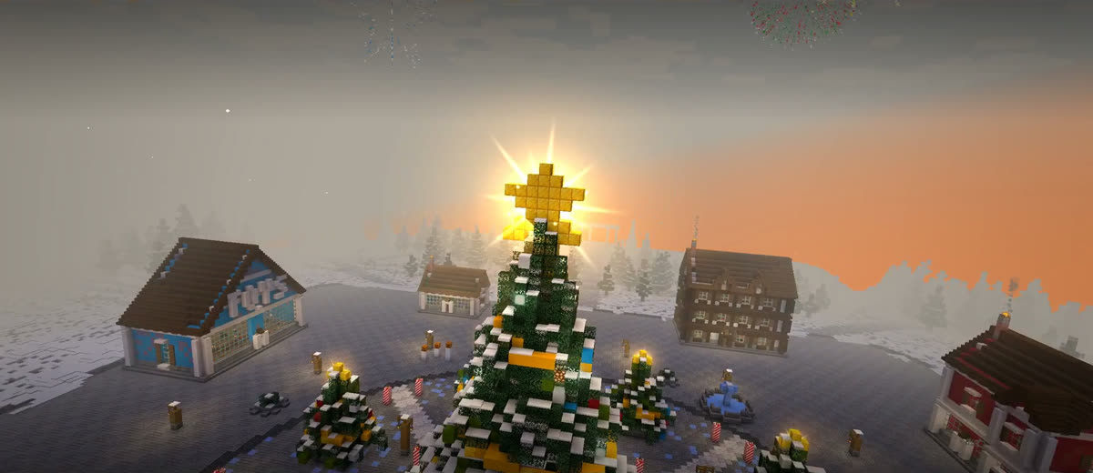 The great tree's star shining over the snowy North Pole